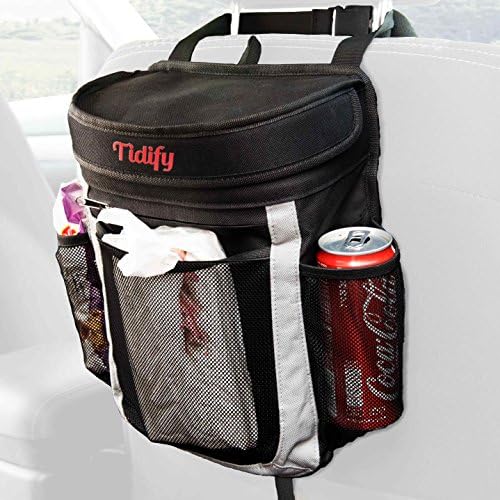 Car Trash Bag | 100% Leak Proof Garbage Can / Litter Bag / Seat Organizer to Keep Your Car Clean and Tidy | 25 Disposable Trash Liners | Large Flip Up Lid to prevent Bad Odors