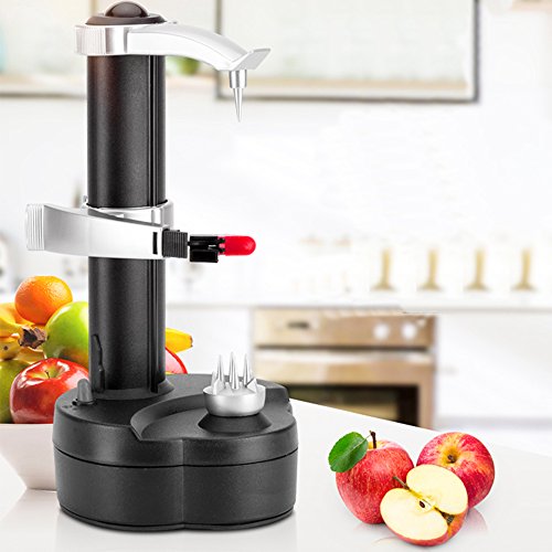SUPOW Rapid Peeler, Potato Peeler Electric Auto Rotating Apple Vegetable Fruit Peeler Stainless Steel Kitchen Peeling Tool（Black） - Thumbnail 2