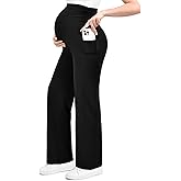Ipletix Maternity Wide-Leg Lounge Pants with Pockets Over The Belly Soft Stretchy Pregnancy Wear