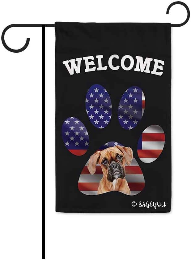 BAGEYOU Bless to United State with My Love Dog Boxer Welcome Decorative Garden Flag Cute Puppy Paw American Flag Patriotic Home Decor Banner for Outside 12.5X18 Inch Printed Double Sided