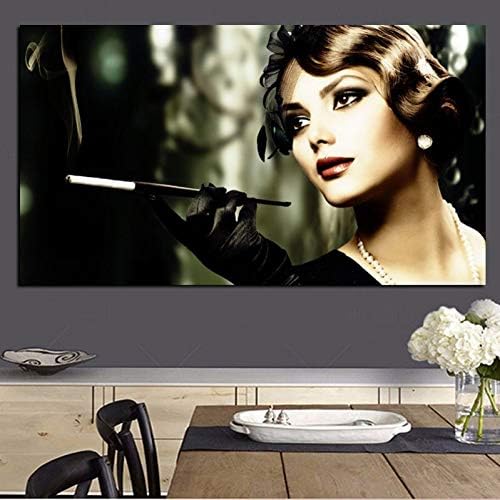 YJFFBH Audrey Hepburn Painting Hd Print Girl Smokes Cigarette Woman On Canvas Pop Art Poster Wall Picture for Living Room Decor
