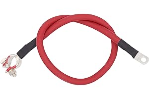 FAST & QUIET 2 AWG Battery Cable with Battery Terminals, Pure Copper Wire, Automotive, Power Inverter, Welding, Golf Cart, Lawn Mower, Motorcycle (Red Wire, 1 FT (12 in), 1/4" to Top Post Pos, 1pc)