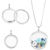 DICOSMETIC 3Pcs 3 Sizes Round Locket Pendant Stainless Steel Memory Locket Charms Clear Picture Frame Charm Floating Charm Glass Living Bouquet Charms for Women Men Necklace