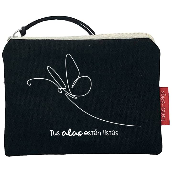 Hello-Bags. Purse Bag/Wallet/Card Holder. Outer: 100% Cotton. with Zip and Inner Lining. Includes Kraft Gift Envelope. Model: TUSALAS. Colour: Ecru/Black. 14 x 10 cm., Black/White, Contemporary