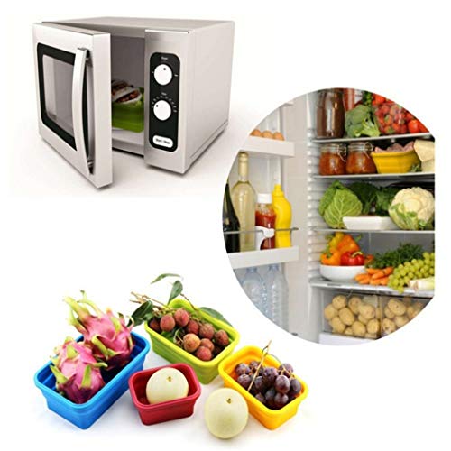 Silicone Lunch Box Set of 3 Collapsible Food Storage Containers with BPA Free Airtight Plastic Lids，Kitchen Microwave Freezer and Dishwasher Safe Kids，for kitchen refrigerator Camping Hiking School