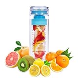 LA Organics Fruit Infuser Water Bottle 24 oz BPA Free Tritan Leak Proof Sport Water Bottle - Free Fruit Infusion Recipe Ebook Gift Included (Blue)