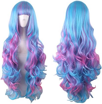 Wigood 28" Cosplay Wig Multicolor Long Curly Harajuku Lolita Heat Resistant Fiber Wigs with Free Wig Cap for Women