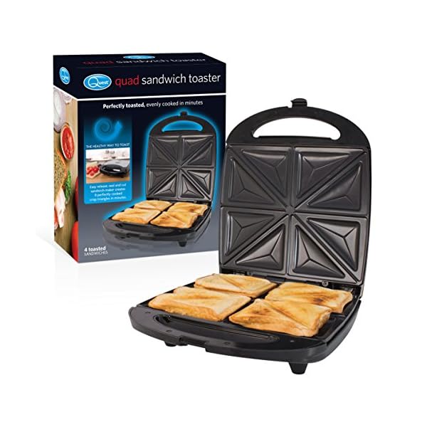 Quest-35990-Quad-Sandwich-Toaster-Non-Stick-Auto-Temperature-Control-Cool-Touch-Handle-and-Locking-Clip-Stainless-Steel-1100W-1100-W Quest 35990 Quad Sandwich Toaster / 4 Portion 8 Slice Non-Stick Toastie Maker/Auto Temperature Control/Cool Touch Handle…