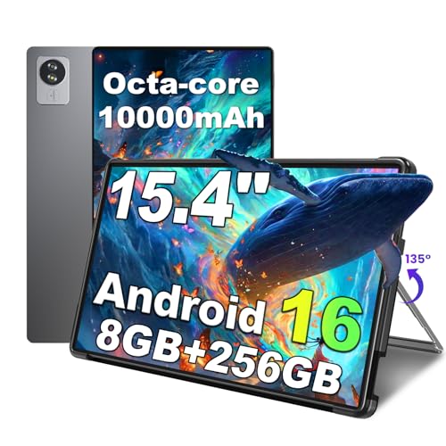 jumper 15.4 Inch Android 16 Tablet, with Helio G99 Octa Core Processor (up to 2.2 GHz), Gaming Tablets with Stand & Case, 8GB RAM 256GB ROM, Widevine L1, 10000mAh, BT5.2, GMS, for Students Office