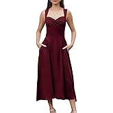 YHHOWEP Women's Wedding Guest Dress Corset Sleeveless Semi Formal Bridesmaid Flowy Midi Dresses with Pockets