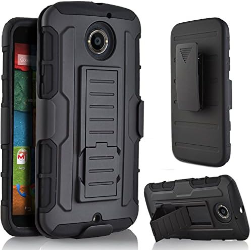 Moto X (2nd Gen) Case, Moto X 2nd generation, Starshop [Heavy Duty] Dual Layers Kickstand Case With [0.33m 9H Tempered Glass Screen Protector Included] and Locking Belt Clip (Black)