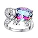 J.MOSUYA Women Elephant Rainbow Mystic Topaz Jewelry Set Include Ring Earring and Necklace