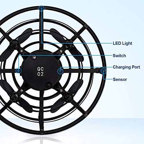 Flying Toys Drones for Kids, 2019 Improved Flying Ball Drone Toy with Infrared Sensor Auto-Avoid Obstacles 360°Rotating LED Light, Mini Quadcopter Hand Operated Drones for Boys or Girls (Black)