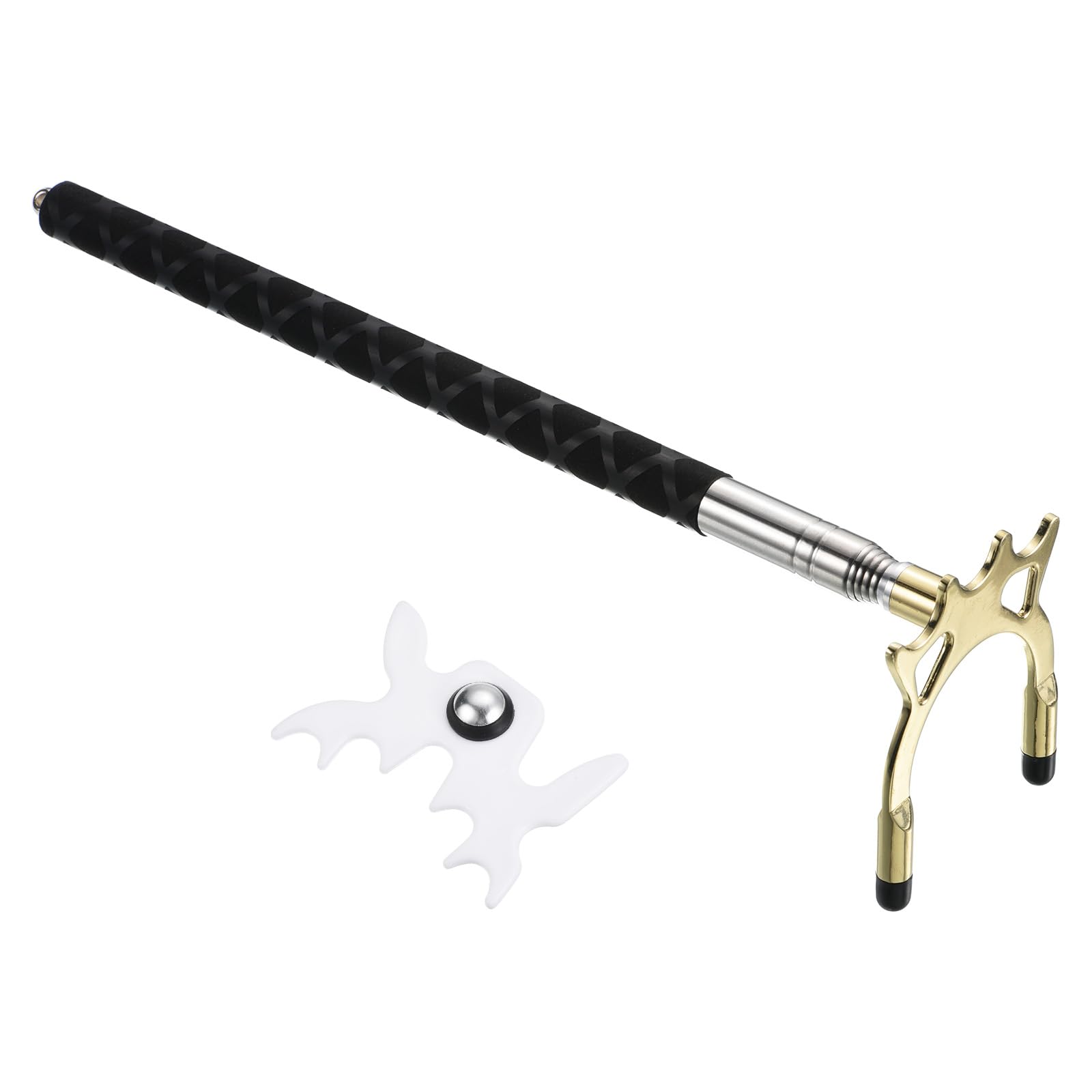 PATIKIL Retractable Billiards Cue Stick Bridge, Silicone Pool Cue Accessory with Removable Metal High Bridge Head for Pool Table Competition, Gold/White