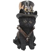 Nemesis Now Cogsmith's Steampunk Cat Adorable Black Cat with Leather Top Hat and Waistcoat, Hand-Painted Resin Figurine, Perfect for Steampunk Collectors, 18.5cm