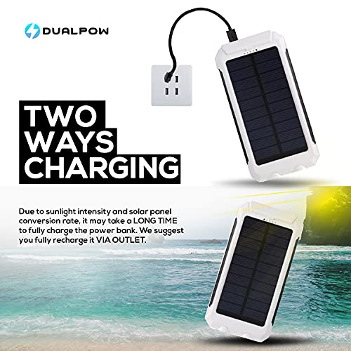 Solar Charger 30 000mah Dualpow Portable Solar Battery Charger External Battery Pack Phone Charger Power Bank For Cellphones Tablet With Flashlight And A 3 Feet Micro Usb Cord White Blue Pricepulse