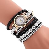 Oksale Women Fashion Winding Bracelet Metal Decorative Circle Quartz Watch (Black)