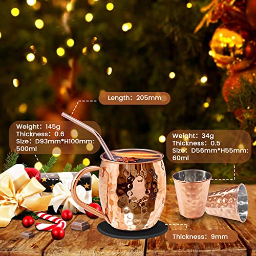 BABAN Moscow Mule Kupferbecher: Umfasst 2 x Becher 500ML, 2 x Untersetzer, 2 x Strohhalme, 1 x Shotglas 60ML in… – Bild 3