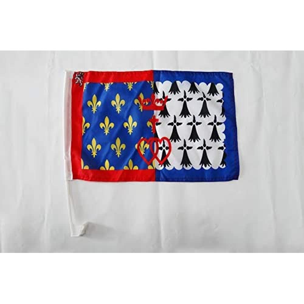 Pays de la Loire Car Flag 18'' x 12'' - French region of Pays de la Loire Car flags 30 x 45cm - Banner 18x12 INCHES PLASTIC STICK - AZ FLAG