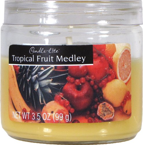 CANDLE-LITE Everyday Scented Fuit Medley Single Wick 3oz Small Sampler Glass Jar Candle, Tropical Fruit Fragrance, 3 oz