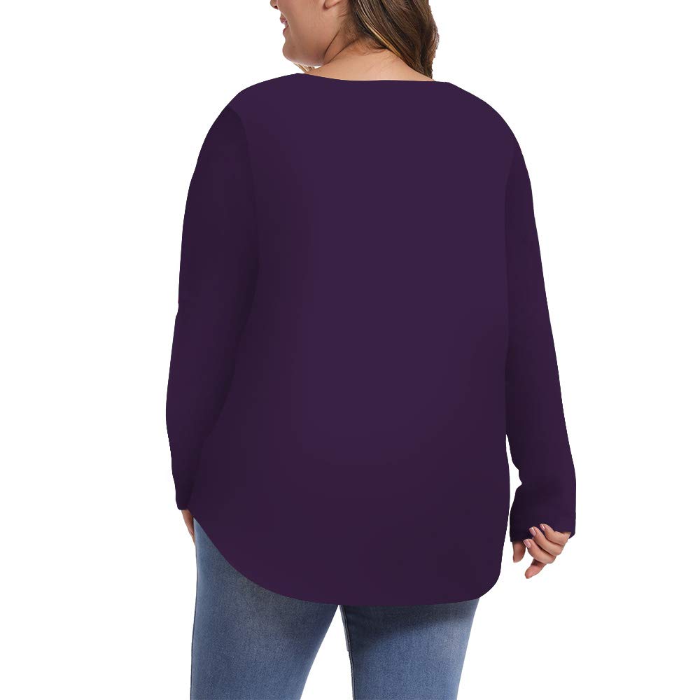 caidyny Womens Plus-Size Sexy V-Neck Tops, Causal Long Sleeve Soild Color Tunic Shirts(Purple, 3XL)