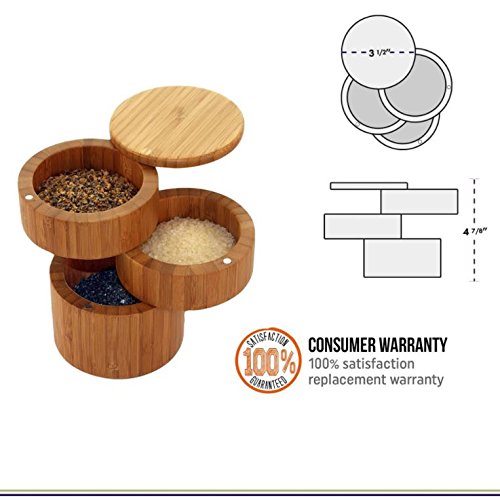 Totally Bamboo Triple Salt Cellar, 3 Tier Bamboo Kitchen Salt and Pepper Storage Box with