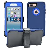iPhone 7 Plus / 8 Plus Cover | 2-in-1 Screen Protector & Holster Case | Full Body, Military Grade Edge-to-Edge Protection with carrying belt clip, Navy Blue / Blue
