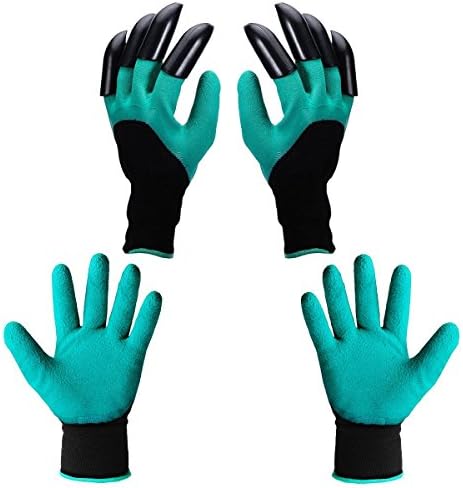 ZETOM Garden Genie Gloves, Gardening Gloves With Claws for Men &amp; Women, Quick and Easy to Dig and Plant, Safe for Digging, Planting and Rose Pruning (1 Pair Gloves with Claws and 1 Not)