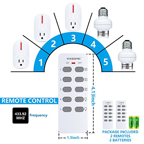 Wireless Remote Control Outlets & Light Sockets, Kasonic Smart Home ETL-Listed Remote Control Multipurpose Combo Set [3 Electrical Outlets, 2 Lamp Holders, 2 Remotes] for Household Appliances - Thumbnail 3