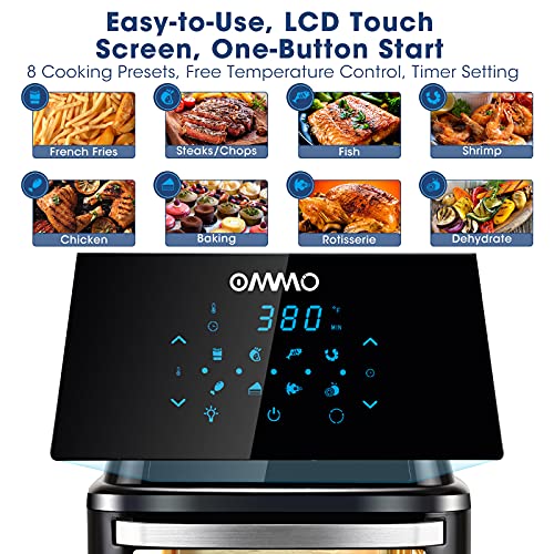 OMMO Air Fryer Oven, 17 Quarts 1800W Air Fryer Toaster Oven, 8 Presets