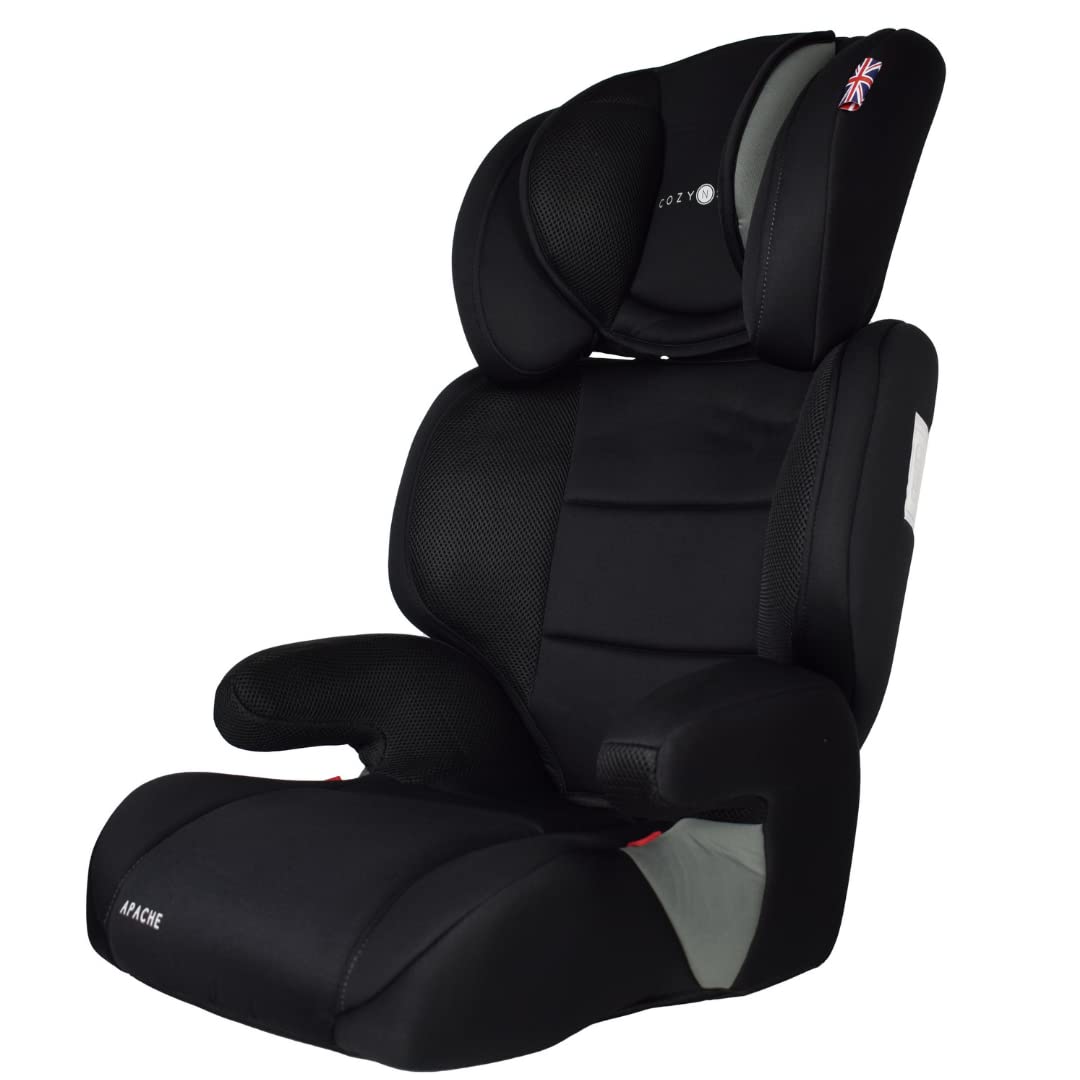 Cozy N Safe Apache Group 2/3 High Back Booster Car Seat 15-36kg, Adjustable Headrest, Side Impact Protection, Lightweight Child Car Seat 4-12 Years, Seat Belt Installation (Black/Grey)