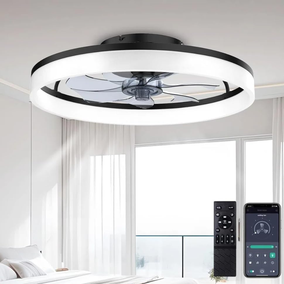 Deckenventilator mit Lichtern - Moderner reversibler Unterputzventilator mit Fernbedienung, dimmbare LED, 6 Geschwindigkeiten, intelligente Beleuchtung für Schlafzimmer