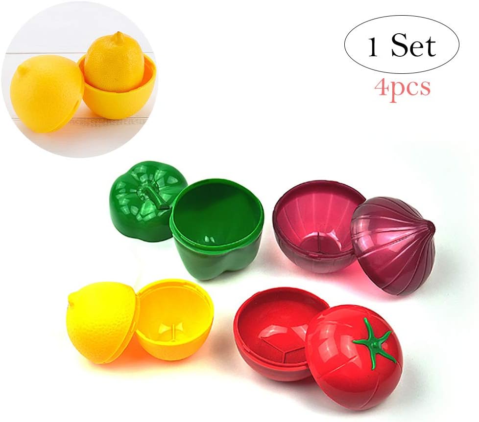 4Pcs Food Saver Set Vegetable Storage Containers with Onion Pepper Lemon Tomato Shaped Food Savers Reusable Plastic Storage Container Refrigerator Box