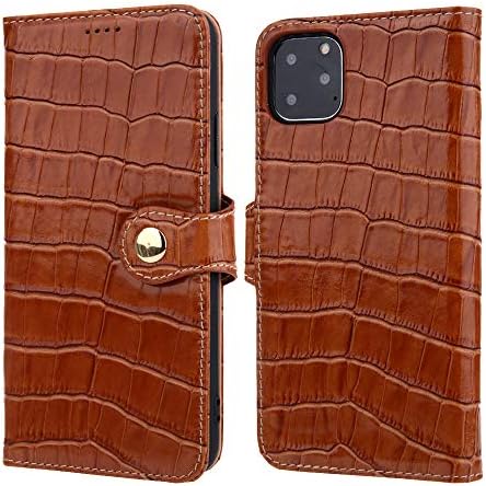 HongXingHai for iPhone 11 Pro Max Wallet Case 3 Card Holder Stand Feature Crocodile Pattern Leather Case Flip Book Cover Magnetic Clasp for iPhone 11 Pro Max 2019 (Brown)