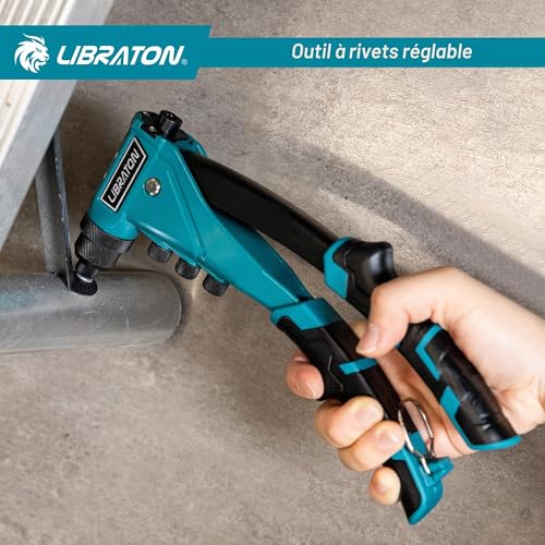 LIBRATON Heavy Duty Rivet Pliers, Pop Rivet Pliers, Professional Manual Riveter Riveting Tool with 160 Rivets, Includes 4 Tips, 4 Interchangeable Nozzles Without Tools, for Repair
