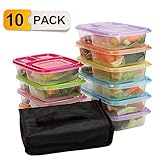 Blendnew 10 pack Bento Lunch Box/Food Storage Containers with Lids,BPA Free Bento Food Container Set with 3 Compartments,Reusable,Stackable,Leak Proof,Microwaveable,Freezer & Dishwasher Safe