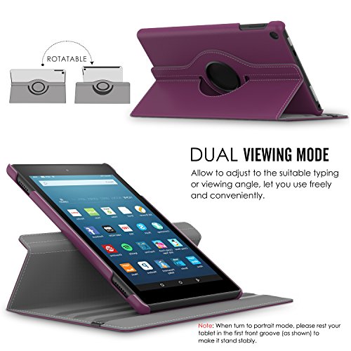MoKo Case for All-New Fire HD 8 2018/2017/2016-360 Degree Rotating Cover with Auto Wake/Sleep for Amazon Fire HD 8 (8th & 7th & 6th Gen, 2018/2017/2016 Release) 8" Tablet, Purple - Thumbnail 6