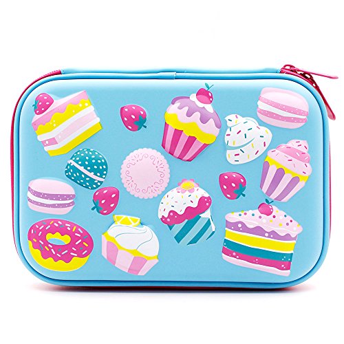 Cute Desserts Printing Large Capacity Hardtop Pencil Case Organizer School Kids Girls Women Pen Holder Pouch (Light Blue)