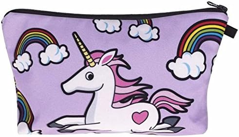 Sweet Purple Rainbow Unicorn Printed Zippered Cosmetic Bag Organizer