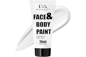 PASNOWFU White Face Paint 70ml - Professional Water-Based Body Paint for Skeleton, Clown & Zombie Looks, Non-Toxic Washable Face Body Paint for Halloween SFX Cosplay Makeup ,Costume Events,Party