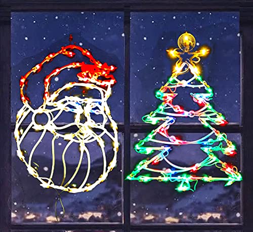 AOGU Christmas Window Silhouette Lighted 16 Inch Xmas Decoration for Window Home Room Party Shop Pack of 2 (Christmas Tree and Santa)