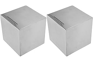 KALLORY Stainless Steel Money Box for Adults 2pcs Set Unopenable Piggy Bank Secure Cash and Coin Saving
