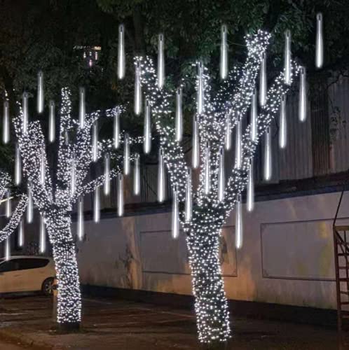 LEEMASING 192 LED Solar Lights Meteor Shower Rain Tree Fairy Lights for Wedding, Party, Christmas, Xmas Decoration, Garden Outdoor String Light (Cool White)