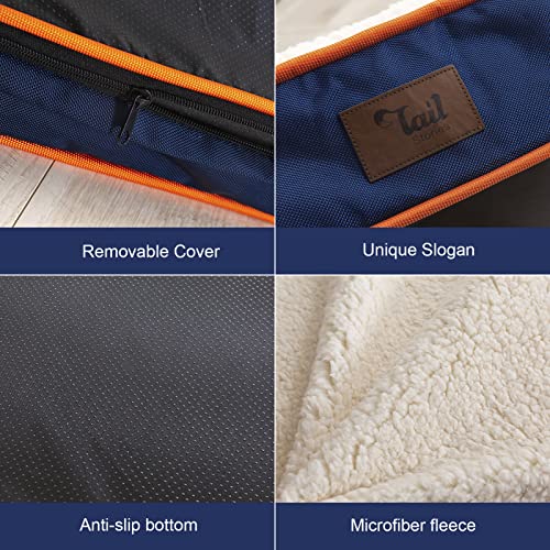 Tail Stories Large Dog Beds for Large Dogsup to 70lbs, Orthopedic Dog Beds Waterproof Mattress with Removable Washable Cover-4 Inch Thick Egg Crate Foam Dog Bed with Non-Slip Bottom, Navy