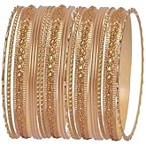 Touchstone Indian Gold Bangles for Women Bollywood desi Jewelry Chunky Texture Alloy Metal Stones Bangle Bracelets chudiyan Set Bridal Wedding Guest Outfit Accessories.