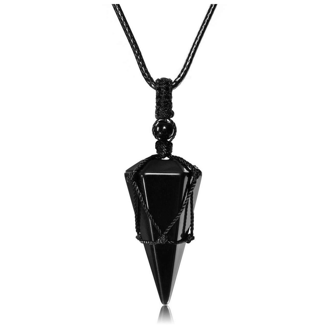JSDDE Obsidian Healing Crystal Pendant Necklace Hexagonal Stone Pointed Gemstone Necklace for Men Gift