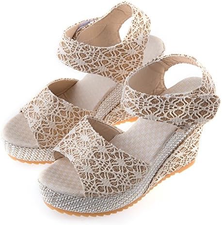 BeautyGal Women Summer Bohemian Magic Tape Platform Wedge Sandals(Off white 39)