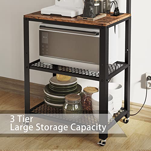 IRONCK Bakers Rack with Power Outlet, Industrial Microwave Cart with