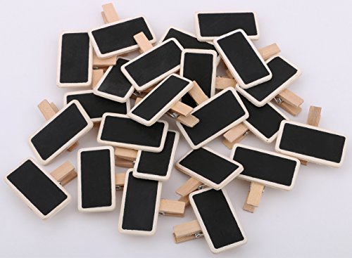 Dedoot 100pcs Mini Rectangle Chalkboard Decorative Wooden Chalk Board Clip, Message Chalk Board Signs Labels Clips for Wedding Kitchen Party Decor Note Taking
