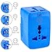 Yubi Power Dual Outlet Travel Adapter with 2 Universal Outlets - Built in Surge Protector and Neon Light Indicator - Foldable Prongs for Type A, C, G, and I Outlets | Works in 150+ Countries - Blue